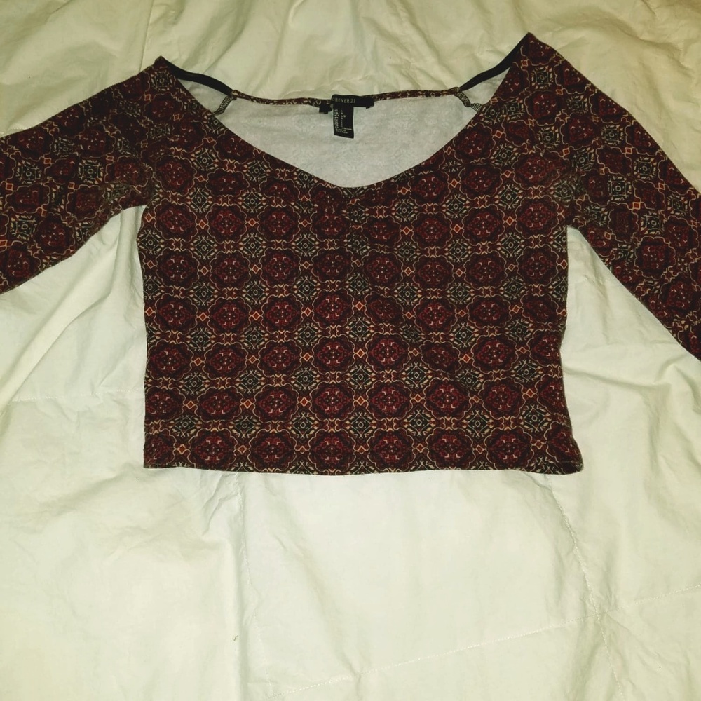 Forever 21 3/4 sleeve boho crop top